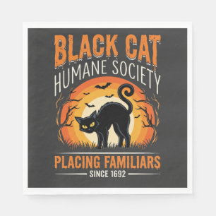Black Cat Halloween Humane Society Vintage Graphic Napkin