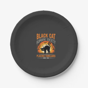Black Cat Halloween Humane Society Vintage Graphic Paper Plate