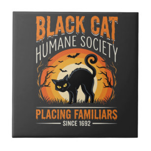 Black Cat Halloween Humane Society Vintage Graphic Tile
