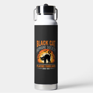 Black Cat Halloween Humane Society Vintage Graphic Water Bottle