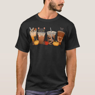 Black Cat Halloween Iced Coffee Cups Fall Pumpkin T-Shirt