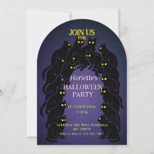 Black Cat Halloween in Purple Invitation