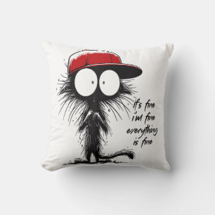 Black Cat Halloween It's Fine I'm Fine Everything  Cushion