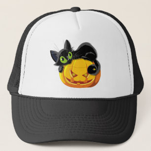 Black cat Halloween Kitten Clip art Trucker Hat