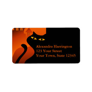 Black Cat Halloween Label
