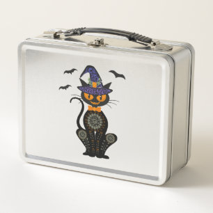 Black Cat Halloween Metal Lunch Box