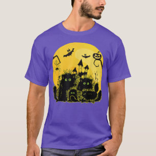 Black Cat Halloween Moon Black Cat Lover Scary Spo T-Shirt