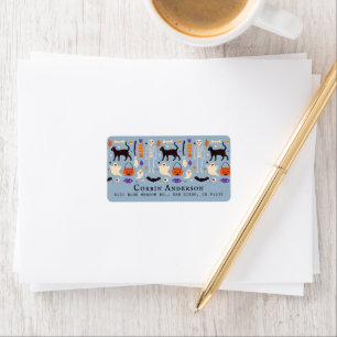 Black Cat Halloween Motifs Blue Address Label
