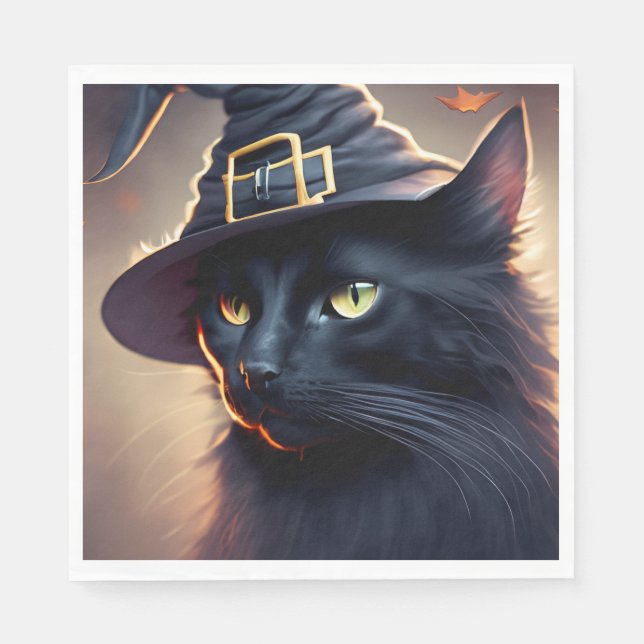 Black Cat Halloween Napkin (Front)