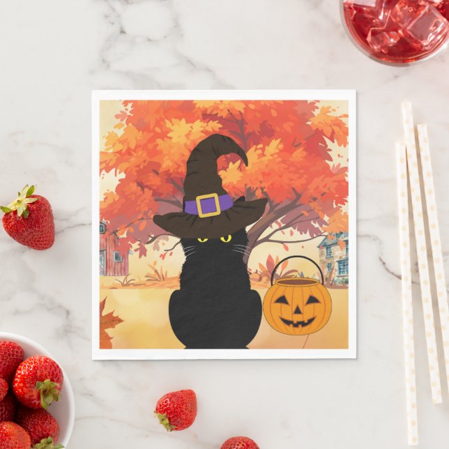 Black Cat Halloween Paper Napkin (Insitu)