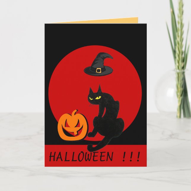 BLACK CAT HALLOWEEN PARTY CARD (Front)