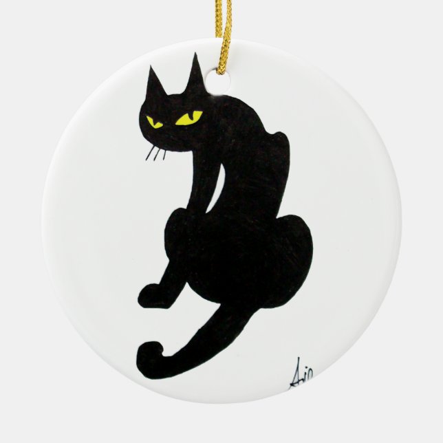 BLACK CAT HALLOWEEN PARTY CERAMIC TREE DECORATION (Front)