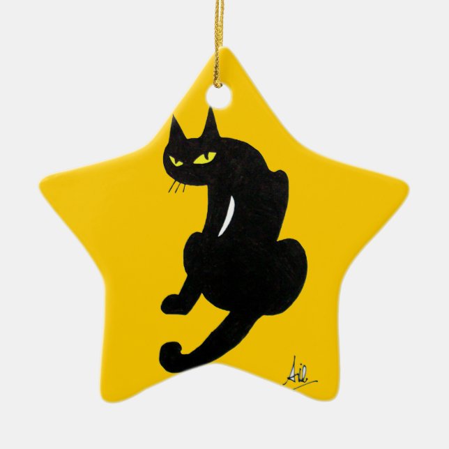 BLACK CAT HALLOWEEN PARTY CERAMIC TREE DECORATION (Front)