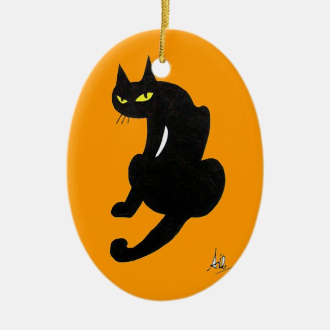 BLACK CAT HALLOWEEN PARTY CERAMIC TREE DECORATION (Front)