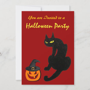 BLACK CAT HALLOWEEN PARTY INVITATION