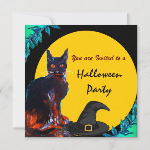 BLACK CAT HALLOWEEN PARTY INVITATION