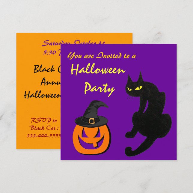 BLACK CAT HALLOWEEN PARTY INVITATION (Front/Back)