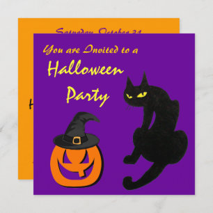 BLACK CAT HALLOWEEN PARTY INVITATION