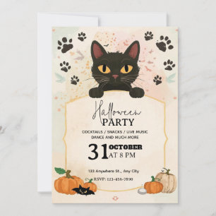 Black Cat Halloween Party Invitation Cute & Spoo
