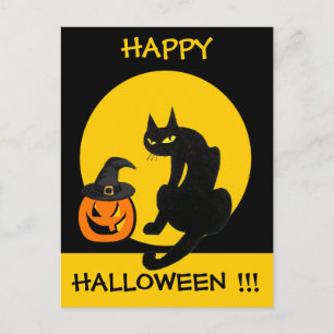 BLACK CAT HALLOWEEN PARTY INVITATION POSTCARD