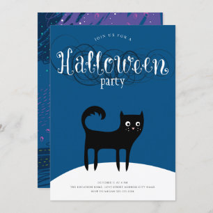 Black Cat Halloween Party Invitations