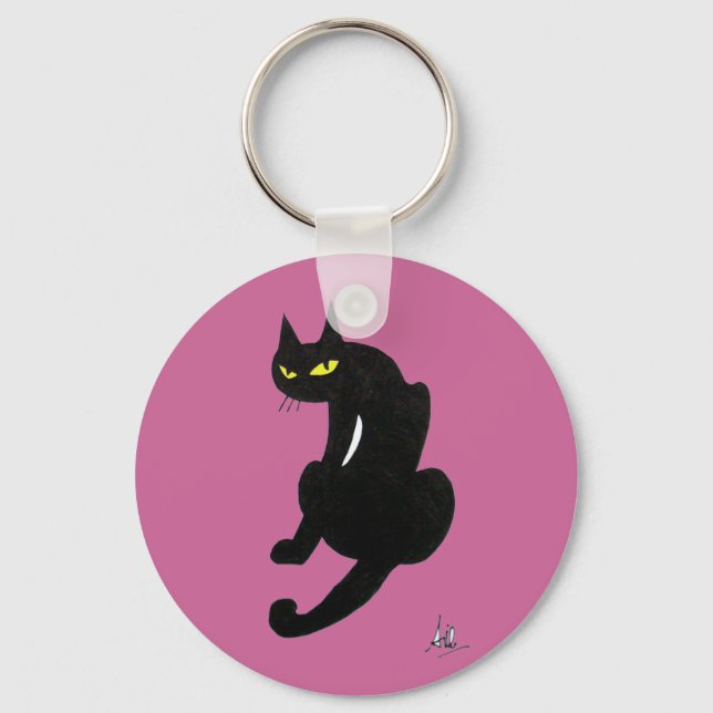 BLACK CAT HALLOWEEN PARTY KEY RING (Front)