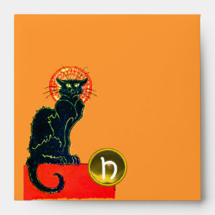 BLACK CAT HALLOWEEN PARTY MONOGRAM ENVELOPE
