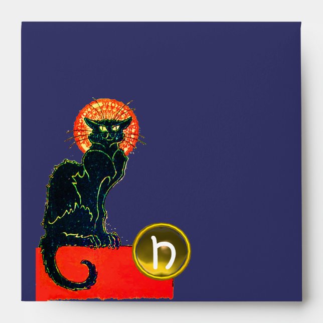 BLACK CAT HALLOWEEN PARTY MONOGRAM ENVELOPES (Front)