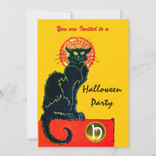 BLACK CAT HALLOWEEN PARTY MONOGRAM INVITATION