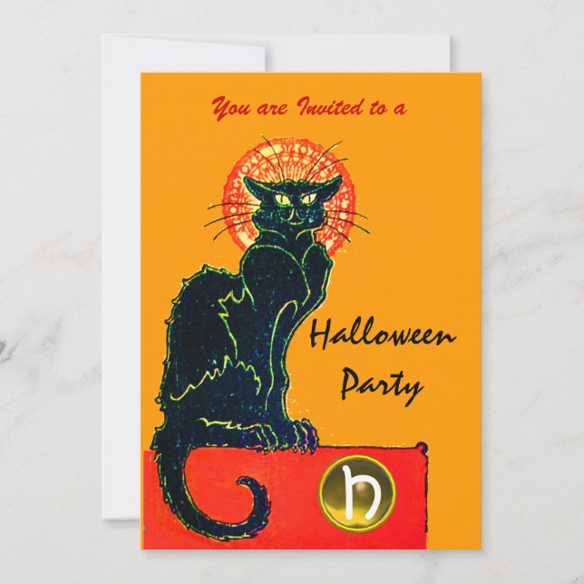 BLACK CAT HALLOWEEN PARTY MONOGRAM INVITATION (Front)