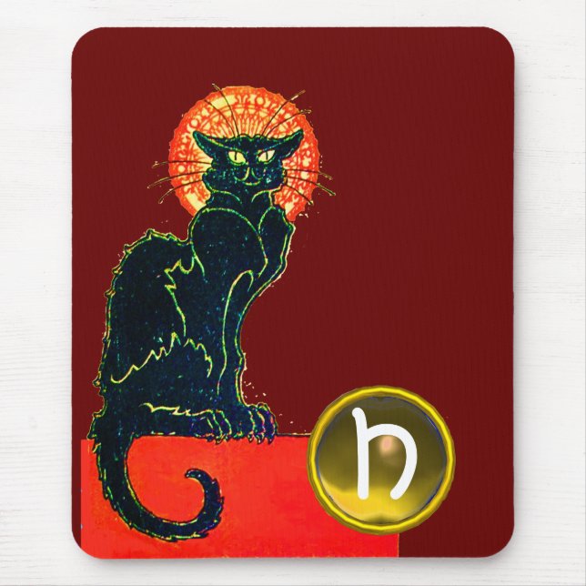 BLACK CAT HALLOWEEN PARTY MONOGRAM MOUSE MAT (Front)