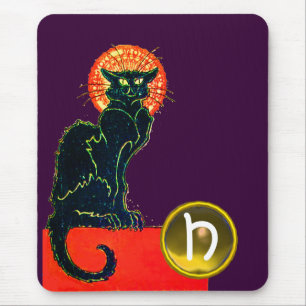 BLACK CAT HALLOWEEN PARTY MONOGRAM MOUSE MAT