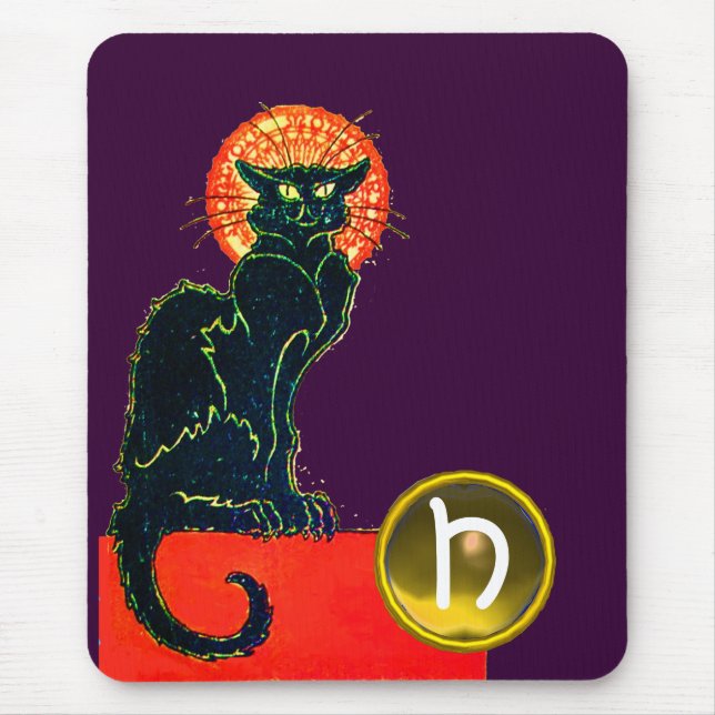BLACK CAT HALLOWEEN PARTY MONOGRAM MOUSE MAT (Front)