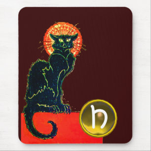 BLACK CAT HALLOWEEN PARTY MONOGRAM MOUSE MAT