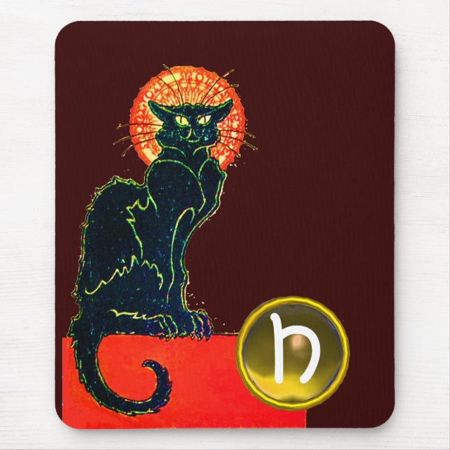 BLACK CAT HALLOWEEN PARTY MONOGRAM MOUSE MAT (Front)
