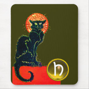 BLACK CAT HALLOWEEN PARTY MONOGRAM MOUSE MAT