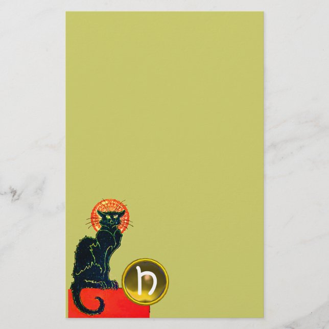 BLACK CAT HALLOWEEN PARTY MONOGRAM STATIONERY (Front)