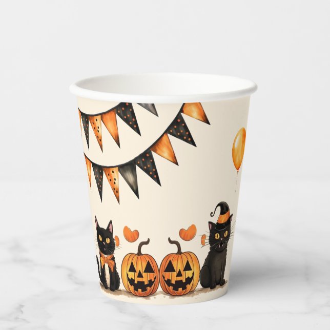 Black Cat Halloween Party  Paper Cups (Front)