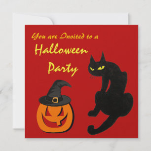 BLACK CAT HALLOWEEN PARTY Purple Orange Invitation