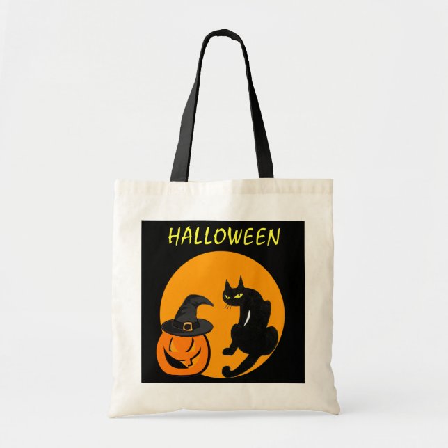 BLACK CAT HALLOWEEN PARTY TOTE BAG (Front)