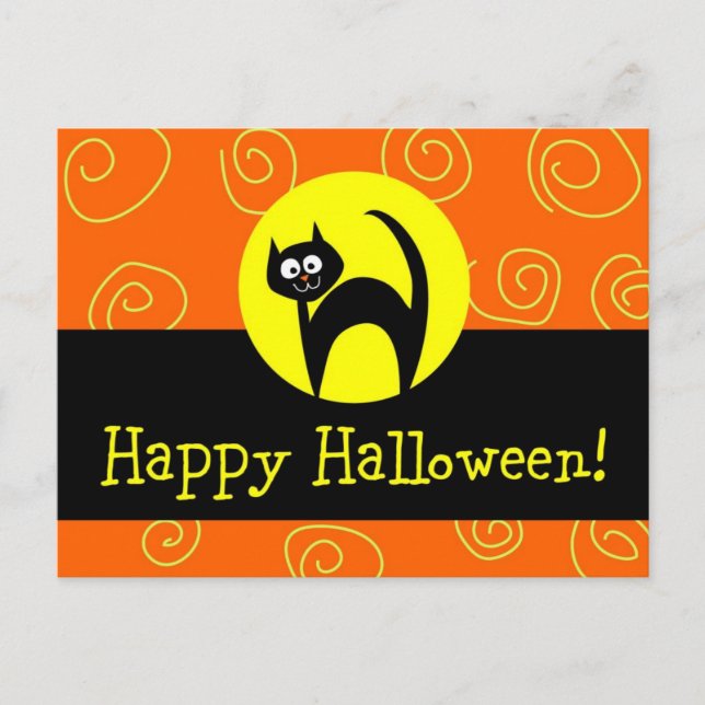 Black Cat Halloween Postcard (Front)