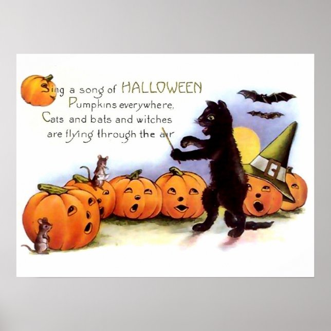 Black Cat Halloween Poster Print (Front)