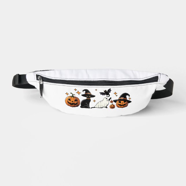 Black Cat Halloween Pumpkin Boo Ghost Witch Spooky Bum Bags (Front)