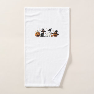 Black Cat Halloween Pumpkin Boo Ghost Witch Spooky Hand Towel