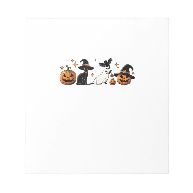 Black Cat Halloween Pumpkin Boo Ghost Witch Spooky Notepad (Front)