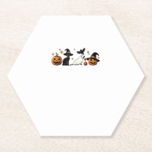 Black Cat Halloween Pumpkin Boo Ghost Witch Spooky Paper Coaster