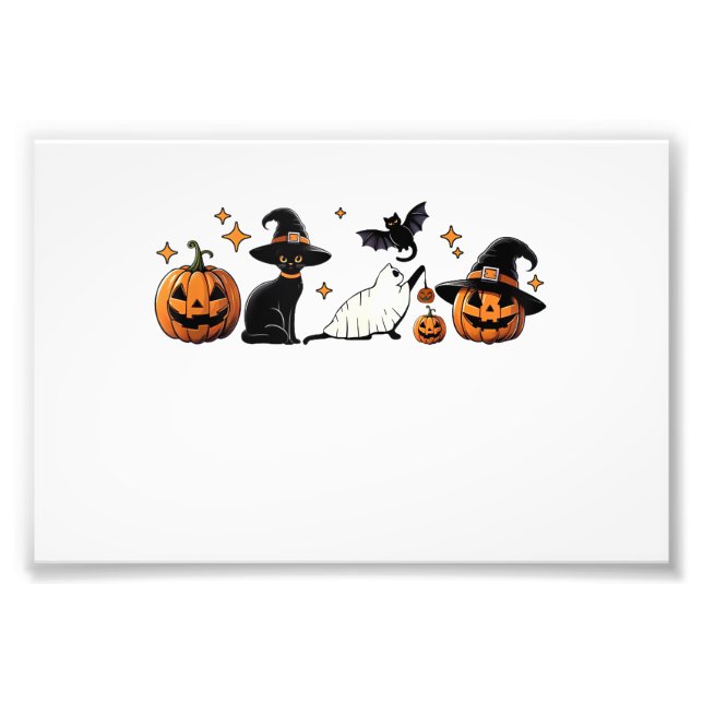 Black Cat Halloween Pumpkin Boo Ghost Witch Spooky Photo Print (Front)