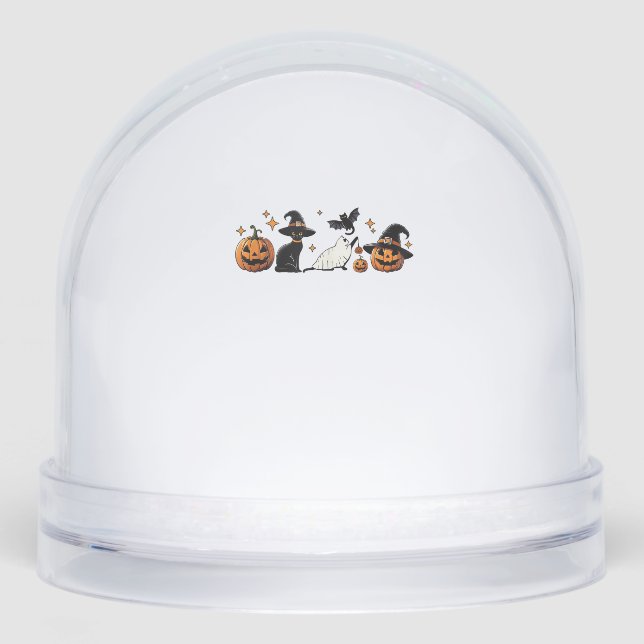 Black Cat Halloween Pumpkin Boo Ghost Witch Spooky Snowglobe (Front)