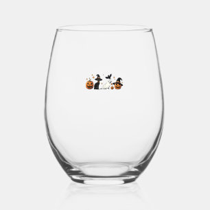 Black Cat Halloween Pumpkin Boo Ghost Witch Spooky Stemless Wine Glass