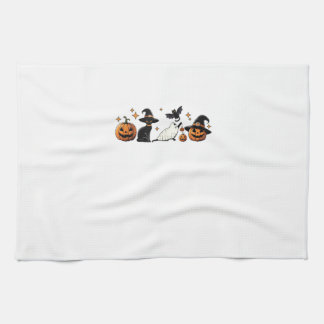 Black Cat Halloween Pumpkin Boo Ghost Witch Spooky Tea Towel